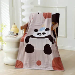 Serviette de bain gaze panda dessin animé mignon adulte, douce absorbante respirante couverture.