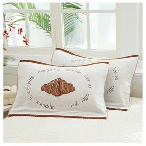 4-layer gauze kids pillowcases 40x60cm pair, cute croissant embroidery, breathable cotton.