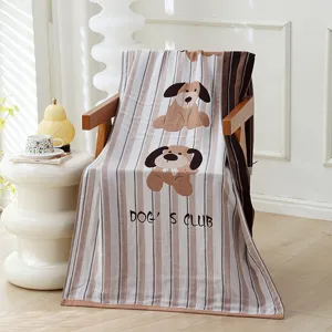 Serviette de bain pour adultes en coton à motif de chien de dessin animé absorbante douce