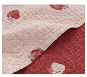 Pure cotton quilted pillow towel with cute strawberry pattern, soft and comfortable for daily use.