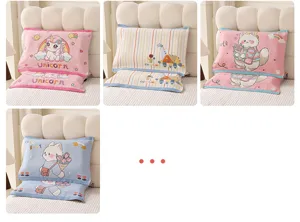 Kids cartoon cotton pillow towel, breathable soft gauze pillow cover for students 4 seasons