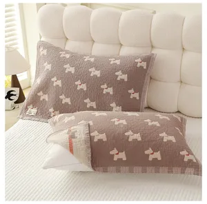 Housses de coussin en gaze de coton motif chien mignon, linge de lit doux et respirant.