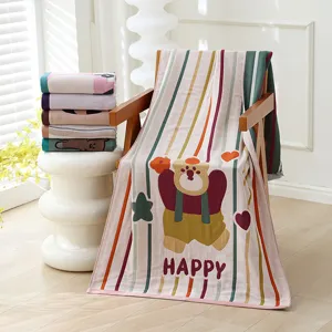 Drap de Bain en Gaze de Coton Doux Absorbant Mignon Animal Cartoon Imprimé Respirant Couple Drap de Bain Maison
