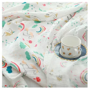 Couverture d'été en double gaze motif licorne de dessin animé douce et respirante clim