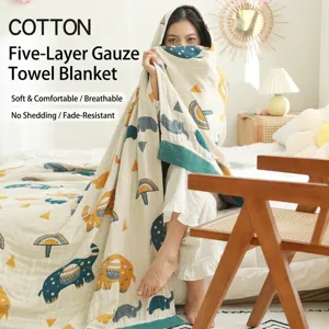 Cotton five layer gauze towel blanket breathable soft summer quilt for bedroom home use