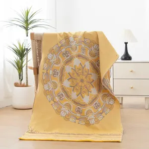 Drap de Bain en Gaze de Cotone Surdimensionné Épais Doux Absorbant Grande Serviette Motif Floral Géométrique