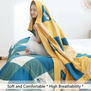 5-Layer Cotton Gauze Summer Quilt Cartoon Checkered Blanket Soft Breathable Throw