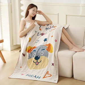 Bonita toalla de baño de gasa jacquard con perrito manta suave y absorbente para el hogar.