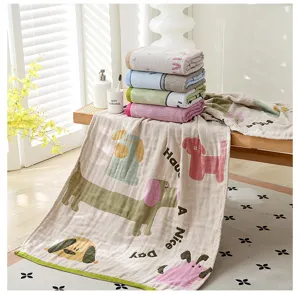 Toalla de baño de gasa de algodón 80x160cm bonito estampado de perro manta suave multifunción