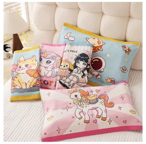 Children cartoon cotton pillow towel multi-layer thickened soft breathable covers new