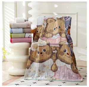 Toalla de baño de gasa de algodón con estampado de osito de dibujos animados manta de verano