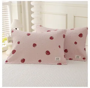 Cute strawberry print pillowcase pair, pure cotton soft gauze pillow cover for bedroom home.