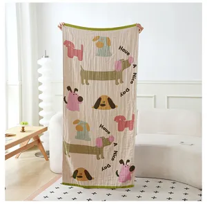 Toalla de baño de gasa de algodón manta perro dibujo animado suave funda de sofá 80x160cm
