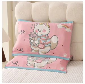 Children's cartoon cotton pillow towel, thickened soft breathable gauze pillow cover.