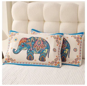 Thickened Cotton Pillow Towel Cute Elephant Cartoon Print Breathable Soft Bedding Detail