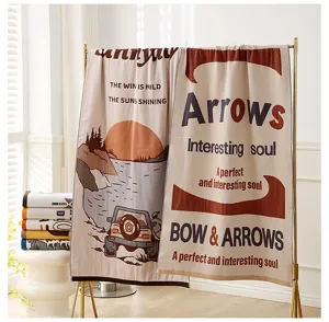 Toalla de baño estampada de algodón estilo nórdico, gasa suave absorbente con gráfico vintage.