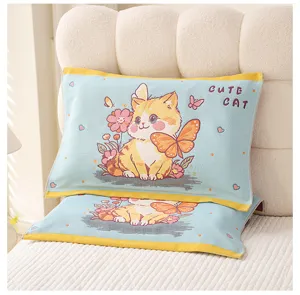 Cute cartoon cat printed cotton pillow towel soft breathable home bedding accessory detail view