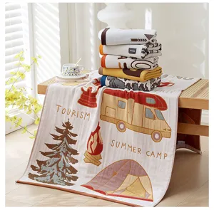 Toalla de baño con estampado de camping de algodón estilo nórdico manta suave absorbente