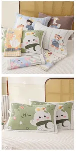 Cartoon gauze pillow towel pair, thickened soft bedding protector for dorm and home use.