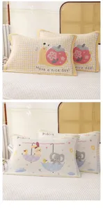 Cartoon cotton gauze pillowcase pair, cute animal printed pillow cover for home dorm bed.