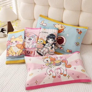 Children's cartoon cotton pillow towels, multi-layer thickened soft breathable gauze for students.