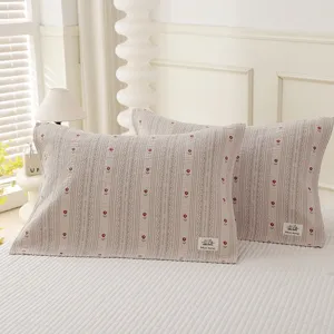 Pure cotton gauze pillow covers pair with cute tulip stripe design, soft and comfortable home use.