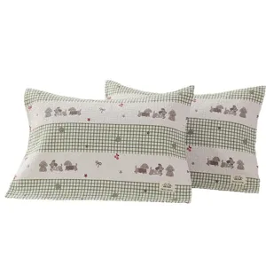 Cute cartoon puppy quilted pillowcase pair, soft cotton grid pillow cover for home.