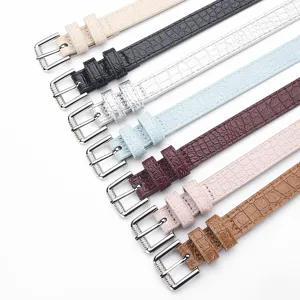 Women crocodile pattern leather belt thin pin buckle casual stylish trousers belt main view