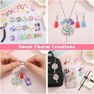 Mixed 32pcs gradient resin lollipop and gummy bear charms for DIY jewelry making