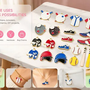 Detailed view of colorful enamel baseball sports pendants for DIY handmade jewelry crafts