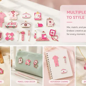 Variety set of 20 pink medical alloy charms for DIY nurse themes and creative decor.