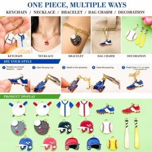 DIY baseball enamel charm set with multi-use instructions for jewelry making