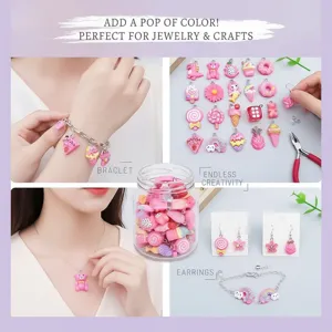 Assorted pink resin charms featuring cute animal and candy shapes for DIY jewelry crafts