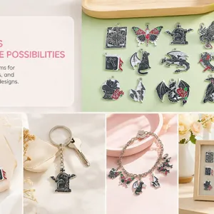 Gothic style dark alloy charms for DIY bracelets and keychains with dragon designs