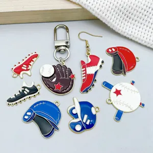 Detailed view of colorful enamel sports baseball charms and shoe pendants for DIY jewelry