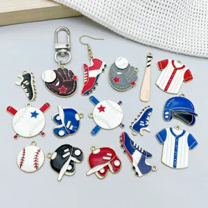 Mixed sports style baseball enamel charms with drip oil alloy finish for DIY jewelry