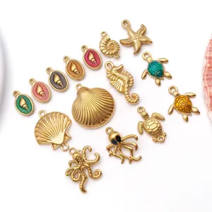 Detailed macro view of colorful ocean-themed stainless steel charms for DIY jewelry crafts