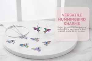 Detailed view of colorful enamel hummingbird charms for DIY necklaces and earrings