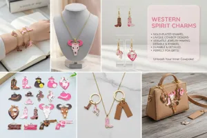 Detailansicht rosa Emaille-Western-Anhänger für Armbänder, Halsketten und Taschenaccessoires
