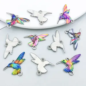 Colorful enamel hummingbird connectors in silver alloy for DIY necklace and bracelet
