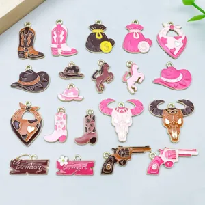Western Cowboy Anhänger Zinklegierung Rosa Braun Emaille Stiefel Hut Anhänger Für DIY Schmuckherstellung Armband Halskette Zubehör