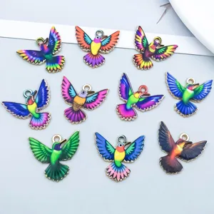 Collection of 10 colorful enameled hummingbird alloy charms for DIY jewelry making