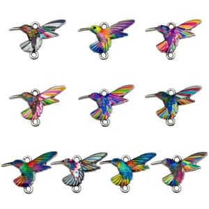 Set of 10 colorful oil-drop alloy hummingbird charms for DIY jewelry making