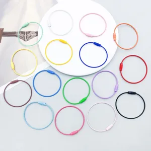 Colorful PVC coated steel wire keychain loops with screw lock for DIY jewelry