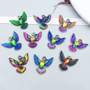 Collezione di ciondoli a forma di colibrì in lega colorata con motivi smaltati
