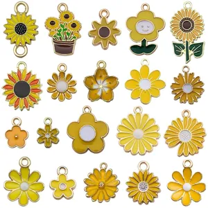 Mixed 20pcs colorful enamel flower charms for DIY jewelry making sunflowers daisies