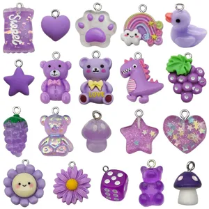 Set mit 20 lila Resin-Anhängern mit Bären, Dinosauriern und Enten für DIY-Schmuck