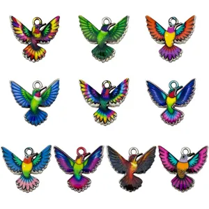 Set di 10 ciondoli a forma di colibrì smaltati colorati per gioielli fai da te