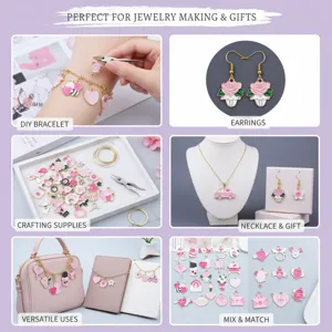 Various ways to use mixed pink enamel heart and rose charms for DIY jewelry and crafts
