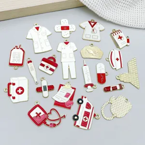 Collection of 20 medical-themed red and white enamel alloy charms for DIY jewelry
